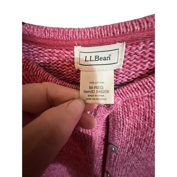 L.L. Bean Womens Pink Cardigan Sweater M-REG 100% Cotton Long Sleeve Button-Up - Picture 3 of 3